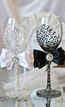 Свадебные бокалы: украшение своими руками, фото