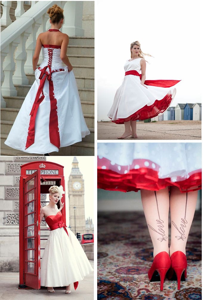 Невест в белом платье с красными туфлями